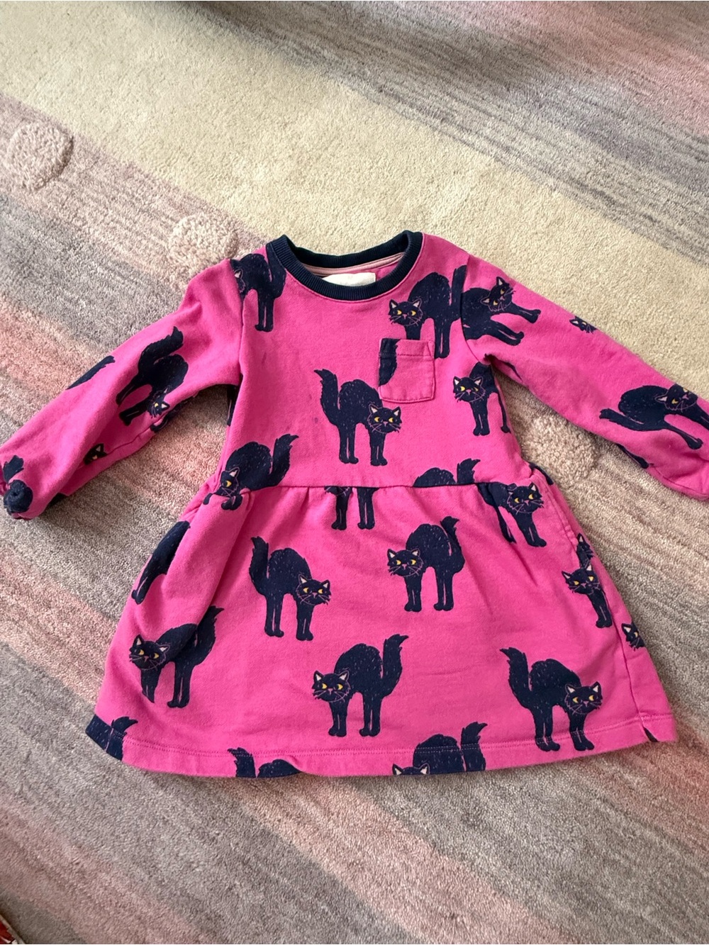 Mini Boden Scaredy Cats Dress | Hot Pink + Navy | Size 2-3Y